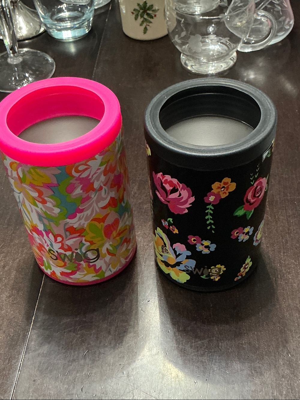 Floral Insulated Can Cooler - Black Floral & Bright Pink Floral